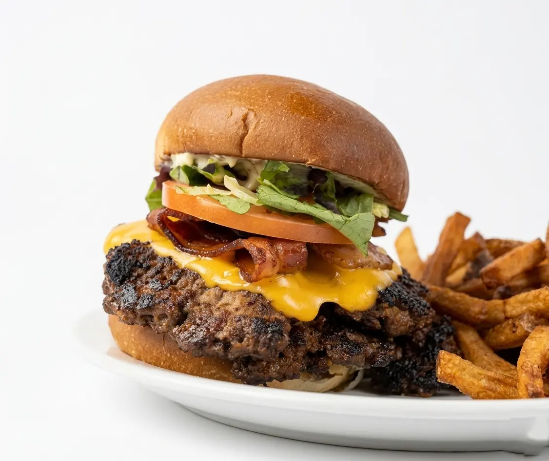 House-made double smash burger with garlic aioli, Swiss cheese and bacon at The Boot Tavern in East Selkirk, MB